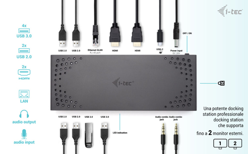 i-tec USB 3.0 / USB-C / Thunderbolt Dual Display Docking Station + Power Delivery 100W (CADUALHDMIDOCKPDIT)
